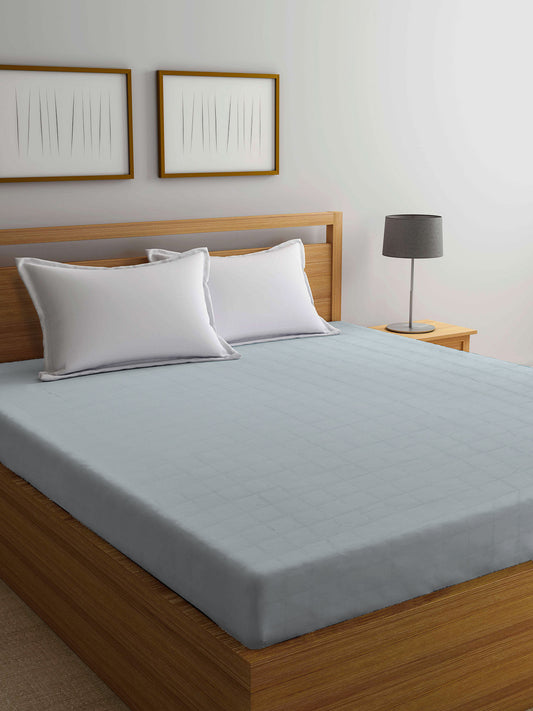 Arrabi Grey Solid TC Cotton Blend 210 GSM Double Bed Size Mattress Protector (250 X 230 cm)