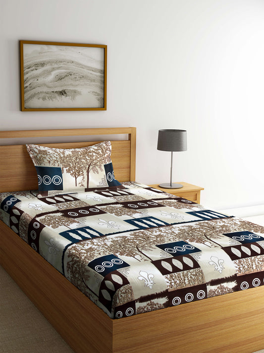 Arrabi Multi Graphic TC Polycotton Single Size Bedsheet with 1 Pillow Cover (225 x 150 cm)