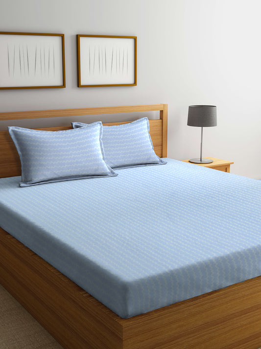 Arrabi Blue Stripes TC Cotton Blend King Size Bedsheet with 2 Pillow Covers (250 X 215 cm)