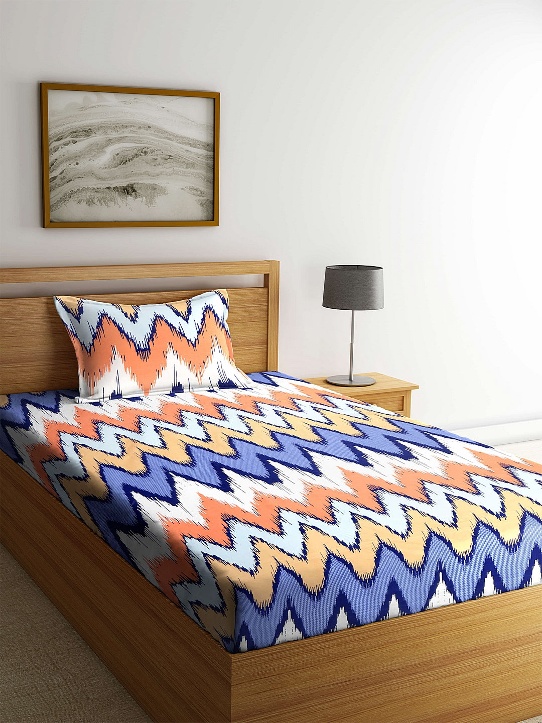 Arrabi Multi Abstract TC Polycotton Single Size Bedsheet with 1 Pillow Cover (225 x 150 cm)