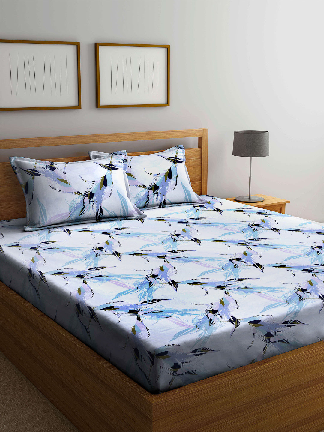 Arrabi Multi Leaf 100% Cotton King Size Double Bedsheet with 2 Pillow Covers (250 X 215 cm)