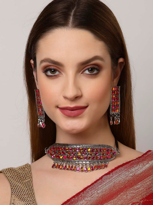 Arrabi Multi Oxidised Jewellery Set with 2 Earrings (40 cm)