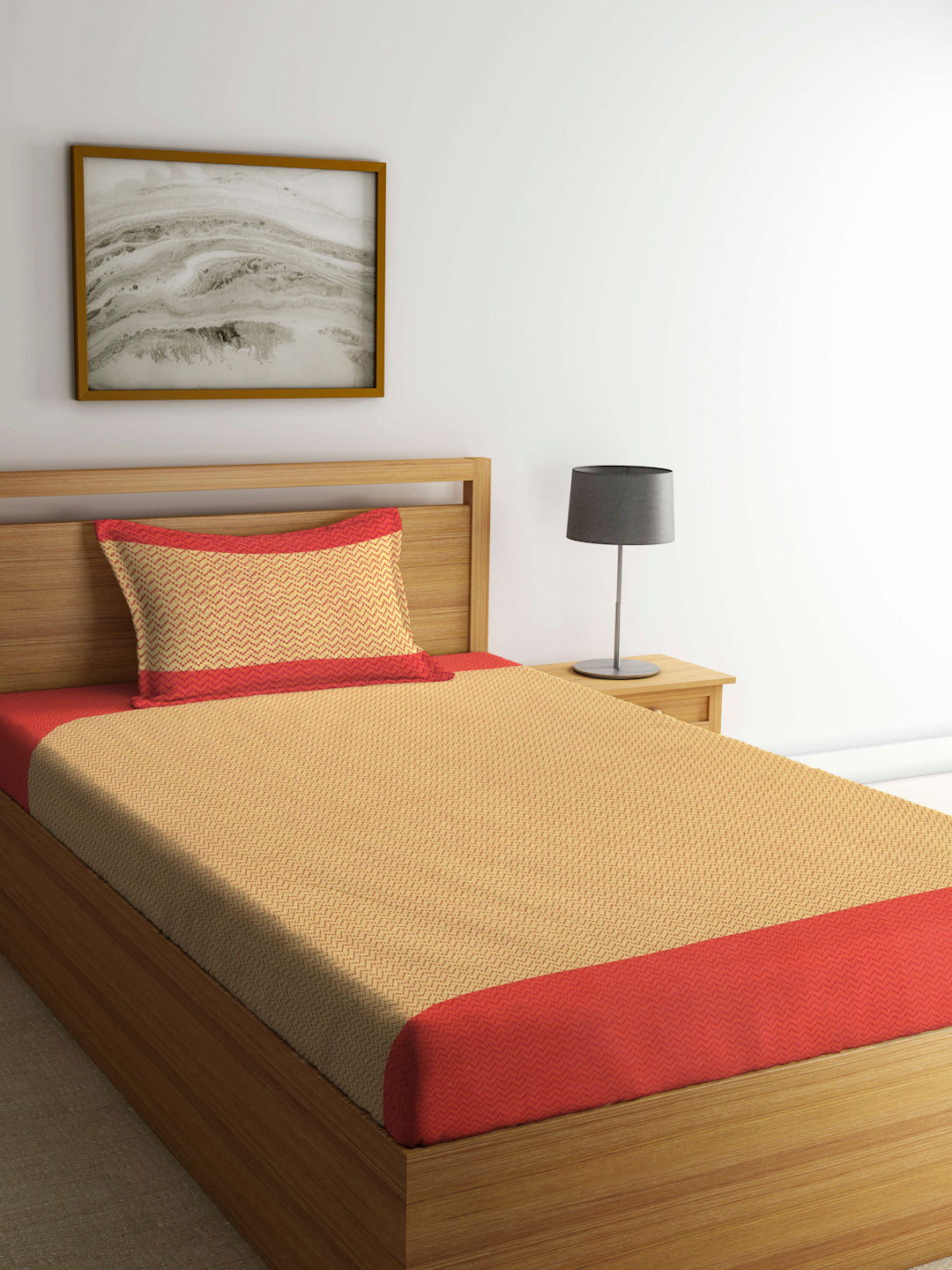 Arrabi Red Stripes Handwoven Cotton Single Size Bedsheet with 1 Pillow Cover ( 225 X 150 cm)