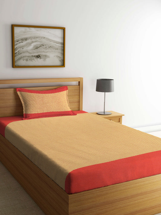 Arrabi Red Stripes Handwoven Cotton Single Size Bedsheet with 1 Pillow Cover ( 225 X 150 cm)