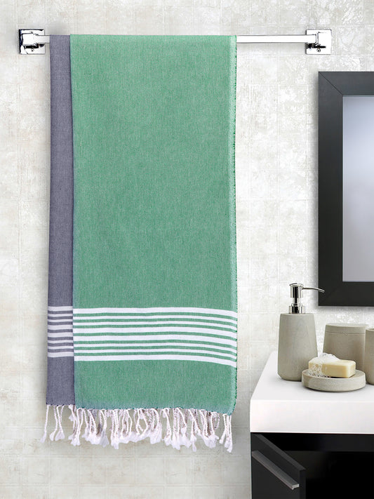 Arrabi Multi Solid Handwoven Cotton Bath Towel (Set of 2 ) (150 X 75 Cm)