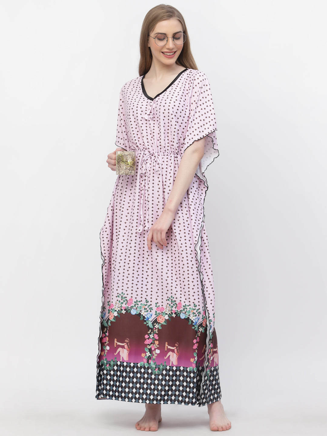 Arrabi Women Pink Indian Kaftan Dress