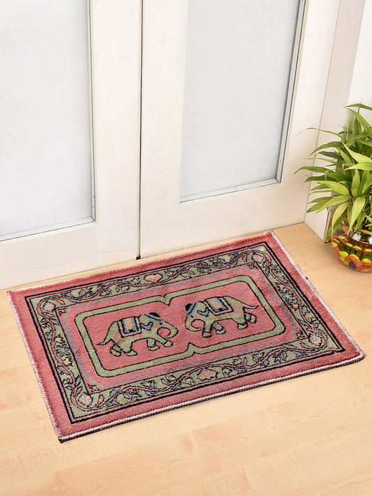 Arrabi Pink Indian Synthetic Full Size Floor Mat (60 X 40 cm) (Pack of 2)