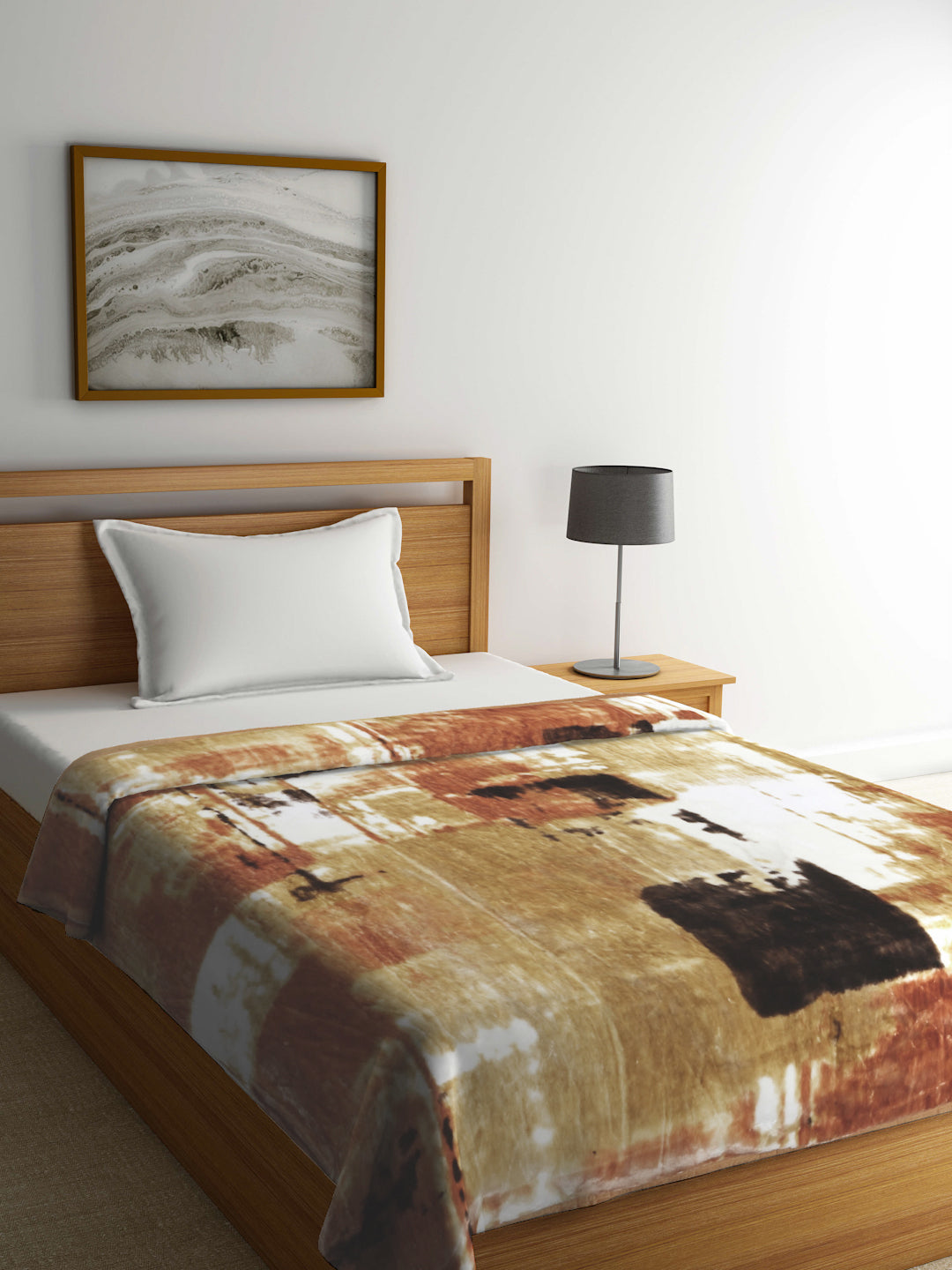 Arrabi Brown Abstract Polyester 950 GSM Full Size Single Bed Blanket (210 X 150 cm)