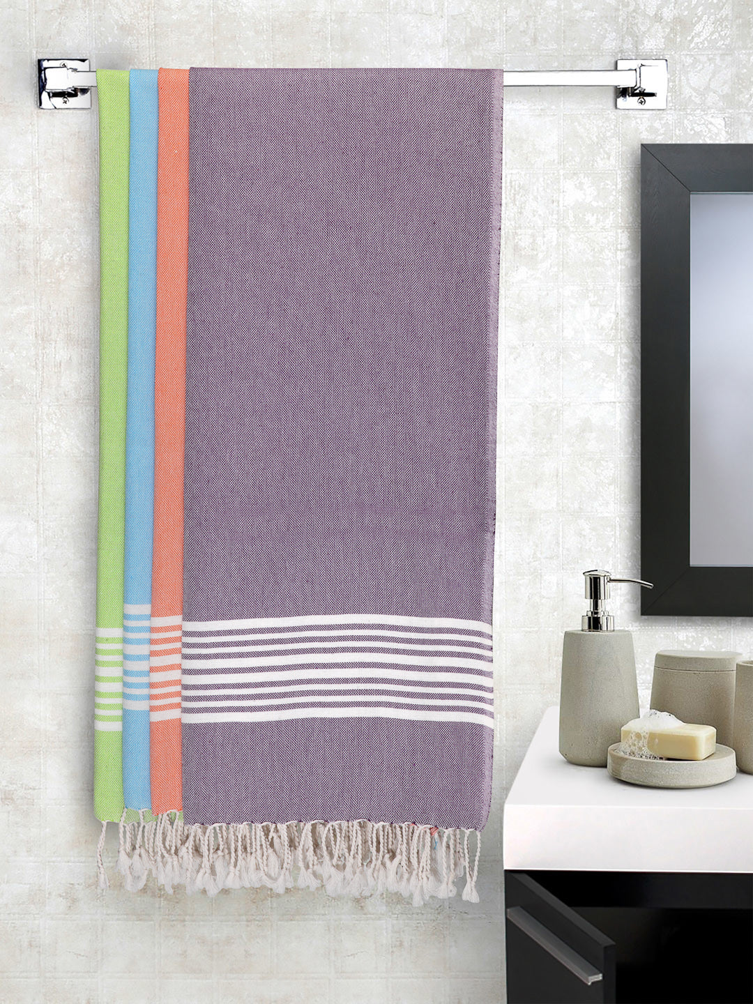 Arrabi Multi Solid Handwoven Cotton Bath Towel (Set of 4 ) (150 X 75 Cm)