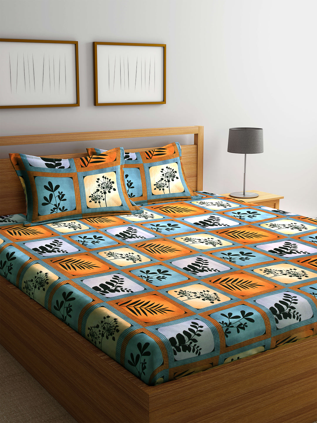 Arrabi Multi Floral TC Cotton Blend Double Size Bedsheet with 2 Pillow Cover