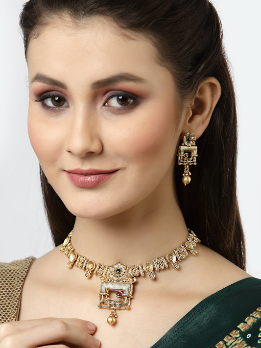 Arrabi Gold Handcrafted Jewellery Set with 2 Earrings(30 cm)