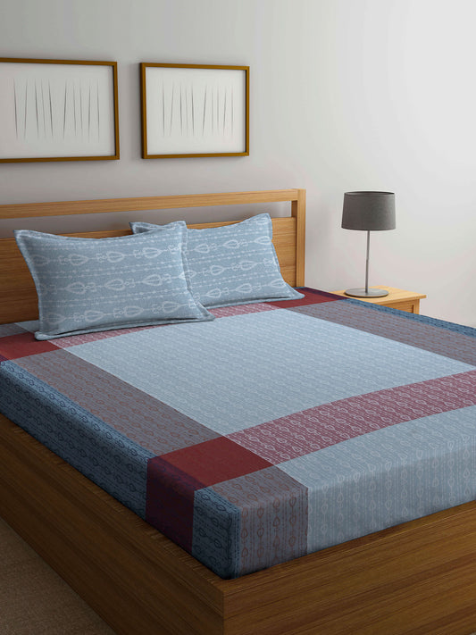 Arrabi Multi Indian Handwoven Cotton Super King Size Bedsheet with 2 Pillow Covers (270 X 270 cm)