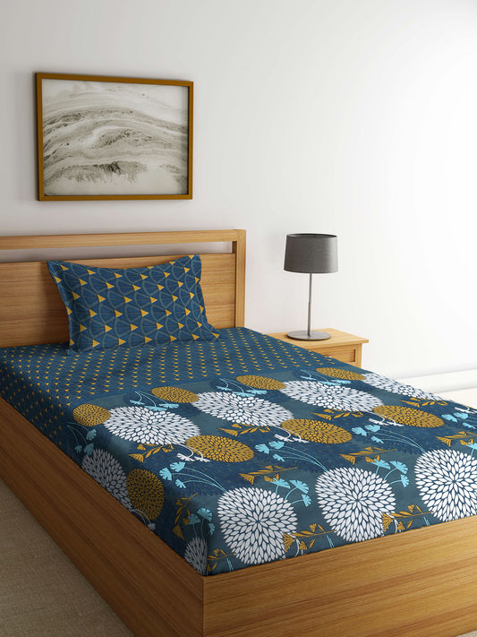 Arrabi Multi Floral TC Cotton Blend Single Size Bedsheet with 1 Pillow Cover (220 X 150 cm)