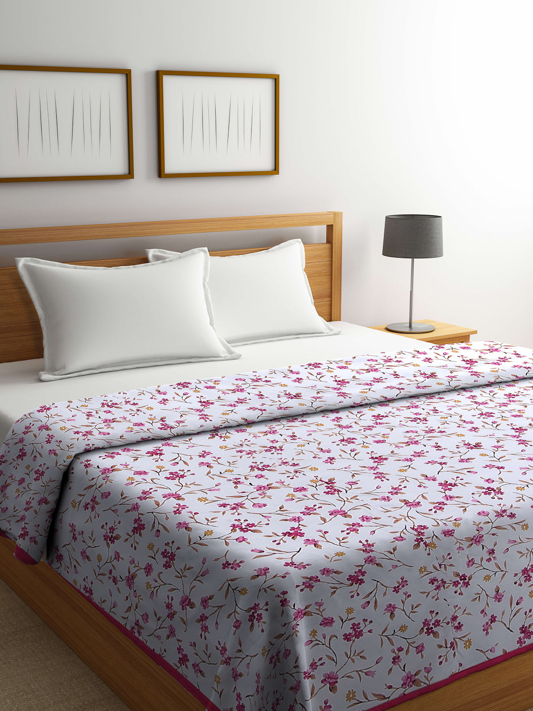 Arrabi Pink Floral TC Cotton Blend 300 GSM King Size Double Dohar (240 x 210 cm)