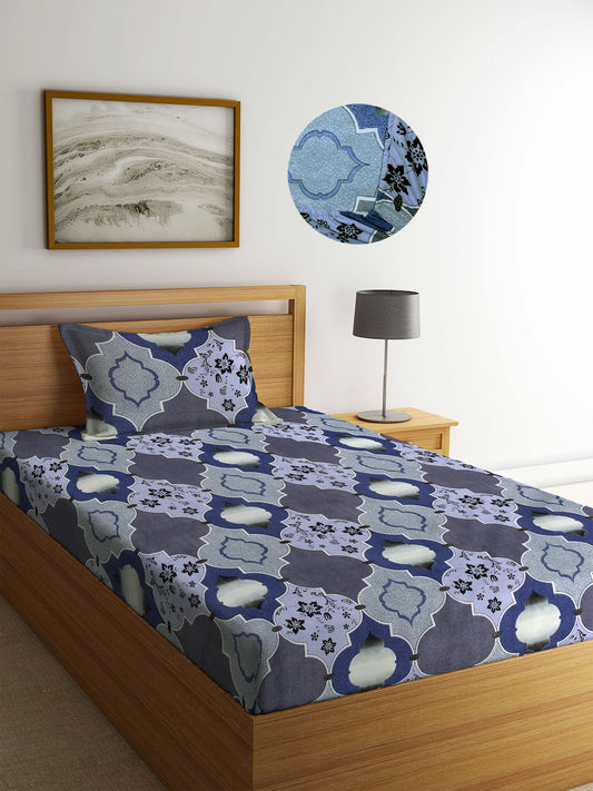 Arrabi Multi Indian TC Cotton Blend Single Size Fitted Bedsheet with 1 Pillow Cover (220 X 150 cm)