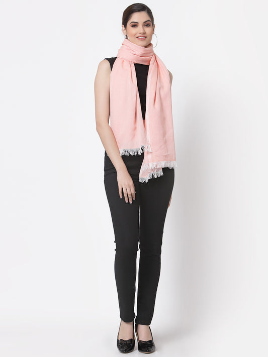 Arrabi Peach Solid Handwoven Cotton Full Size Stole (185 x 85 cm)