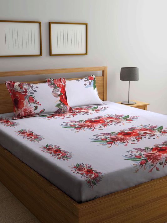 Arrabi Multi Floral TC Cotton Blend Double Size Bedsheet with 2 Pillow Cover