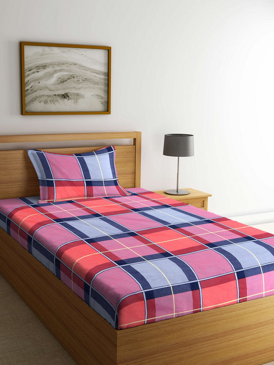 Arrabi Multi Geometric TC Cotton Blend Single Size Bedsheet with 1 Pillow Cover (220 X 150 cm)