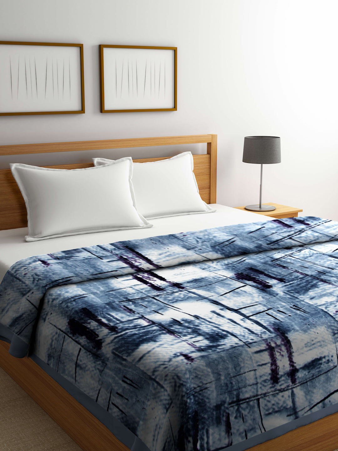 Arrabi Blue Abstract Wool Blend 950 GSM Full Size Double Bed Blanket (230 X 200 cm)