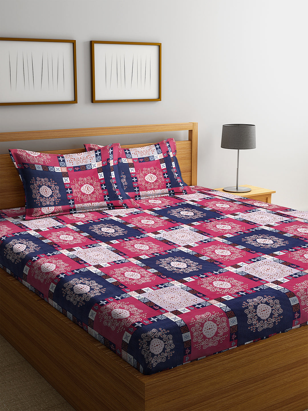 Arrabi Multi Indian TC Cotton Blend King Size Bedsheet with 2 Pillow Covers (250 X 215 cm)