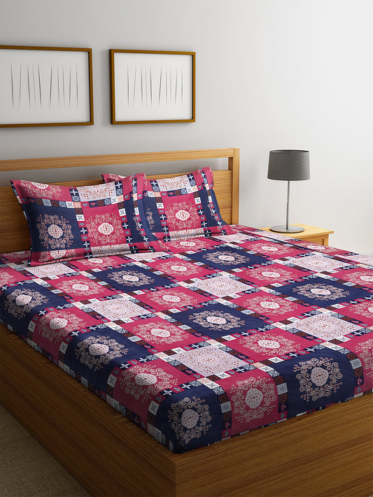 Arrabi Multi Indian TC Cotton Blend King Size Bedsheet with 2 Pillow Covers (250 X 215 cm)