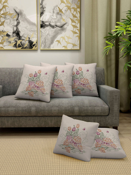 Arrabi Multi Floral Handwoven Cotton Cushion Covers (Pack of 5) (40 x 40 cm)