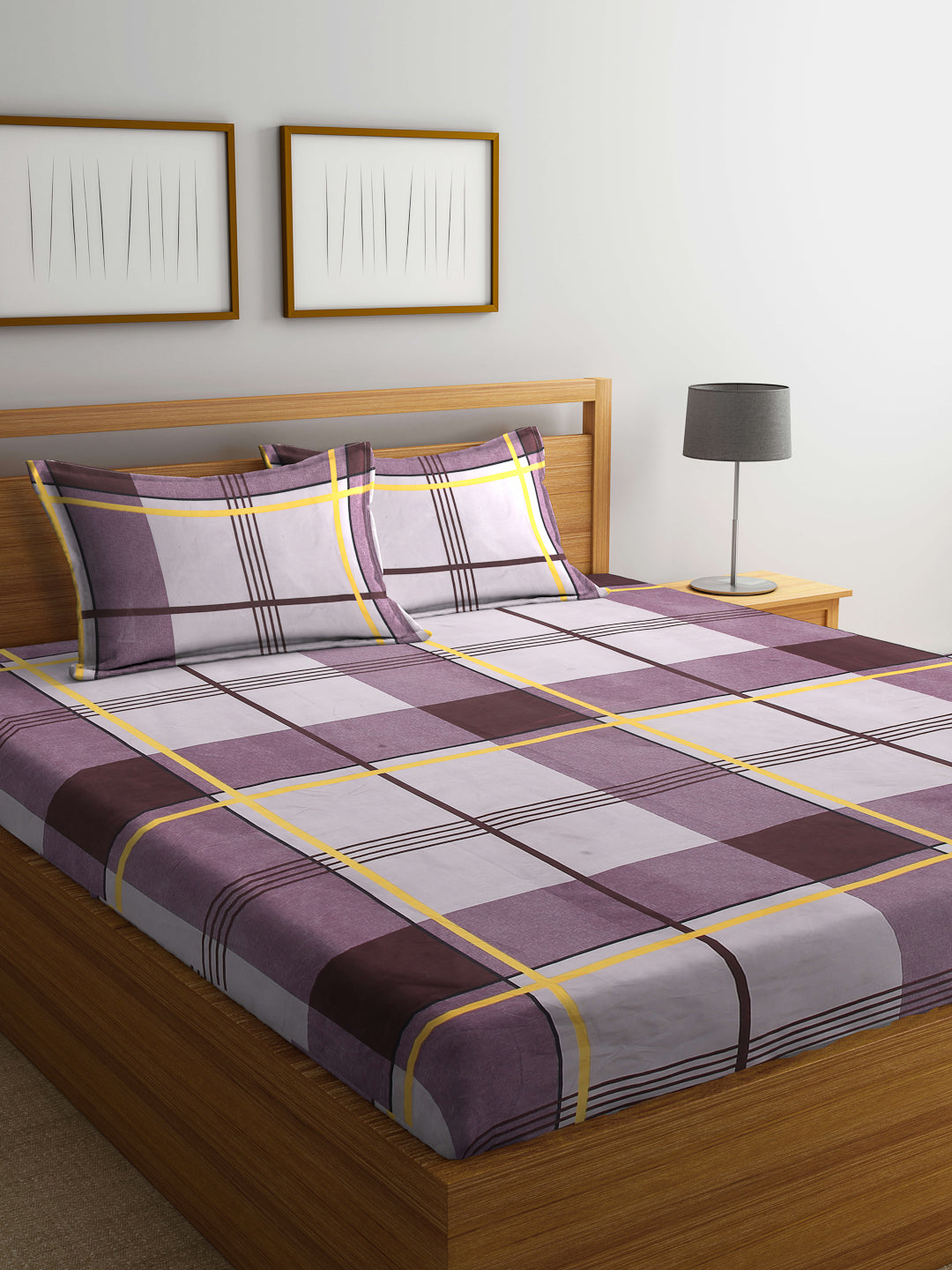Arrabi Multi Checks TC Cotton Blend Double Size Bedsheet with 2 Pillow Covers (250 x 215 cm)