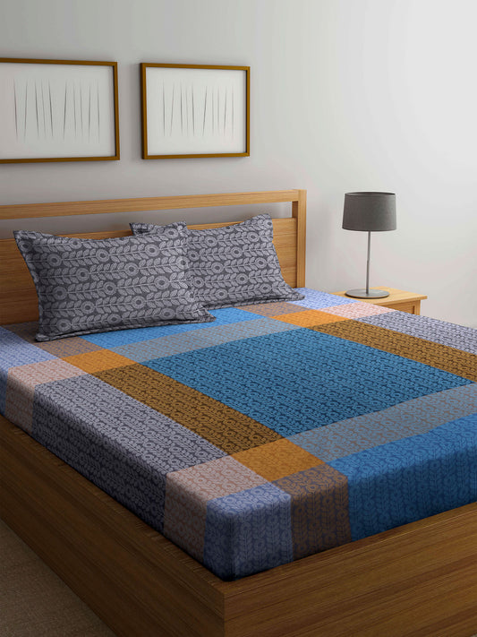 Arrabi Multi Floral Handwoven Cotton Super King Size Bedsheet with 2 Pillow Covers (265 X 265 cm)