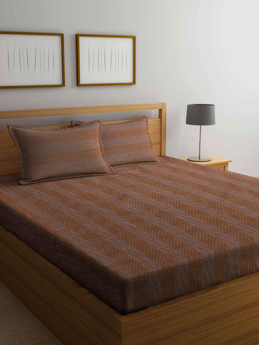 Arrabi Yellow Stripes Handwoven Cotton King Size Bedsheet with 2 Pillow Covers (260 X 230 cm)