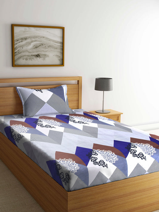 Arrabi Multi Indian TC Cotton Blend Single Size Bedsheet with 1 Pillow Cover (220 X 150 cm)