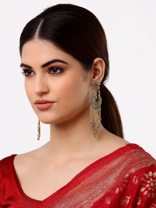 Arrabi Gold Oxidised Earrings (Set of 2) (10 cm)