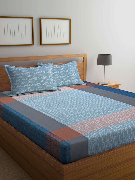 Arrabi Multi Indian Handwoven Cotton Super King Size Bedsheet with 2 Pillow Covers (270 X 260 cm)