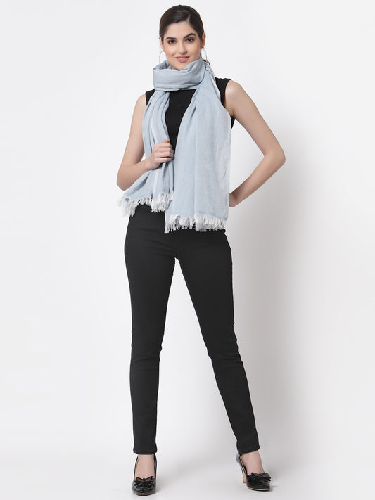 Arrabi Blue Solid Handwoven Cotton Full Size Stole (185 x 85 cm)
