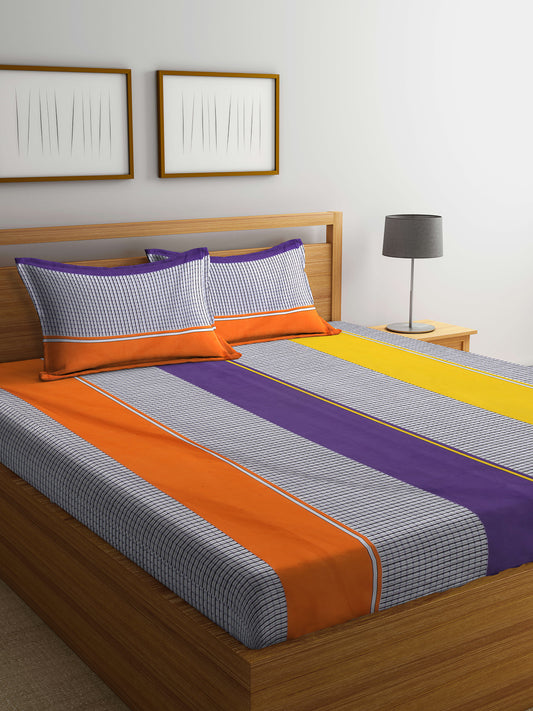 Arrabi Multi Geometric TC Cotton Blend King Size Bedsheet with 2 Pillow Covers (250 X 215 cm)