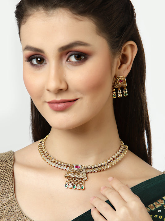 Arrabi Gold Handcrafted Jewellery Set with 2 Earrings(30 cm)