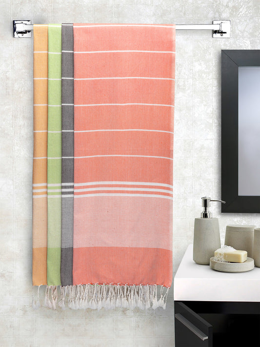 Arrabi Multi Stripes Handwoven Cotton Bath Towel (Set of 4) (150 x 75 cm)