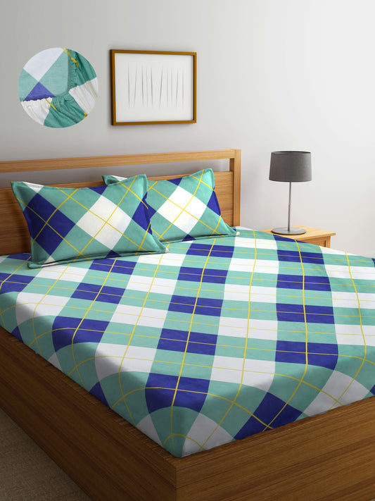 Arrabi Multi Geometric TC Cotton Blend King Size Fitted Bedsheet with 2 Pillow Covers(250 X 215 Cm )