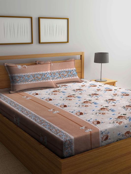 Arrabi Multi Floral TC Cotton Blend Double Size Bedsheet with 2 Pillow Cover