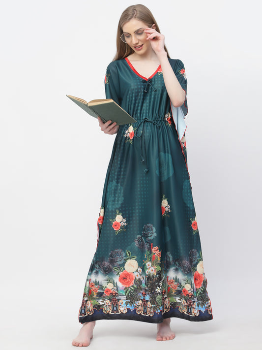Arrabi Women Green Floral Kaftan Dress