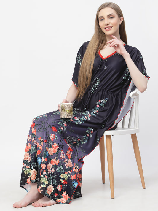 Arrabi Women Blue Floral Kaftan Dress