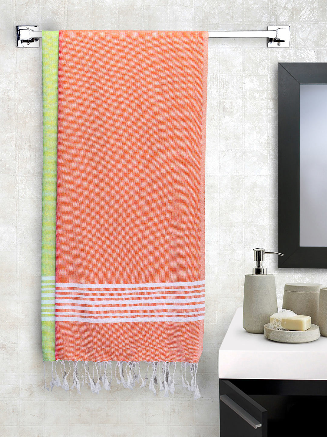 Arrabi Multi Solid Handwoven Cotton Bath Towel (Set of 2 ) (150 X 75 Cm)