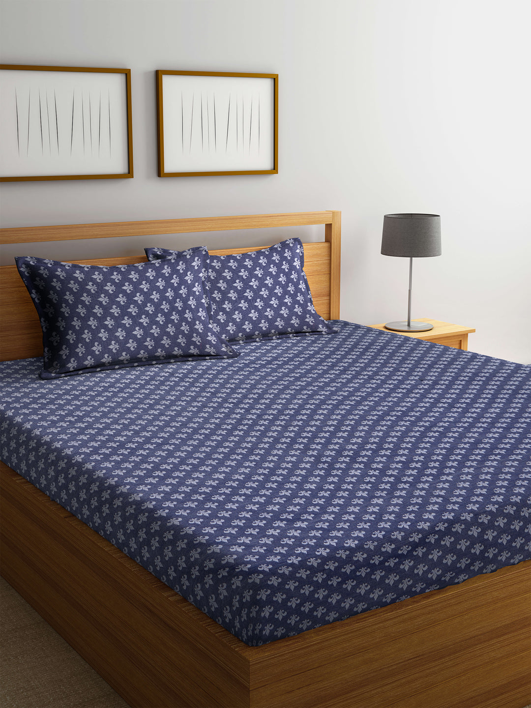 Arrabi Blue Abstract Handwoven Cotton Double Size Bedsheet with 2 Pillow Covers (260 x 230 cm)