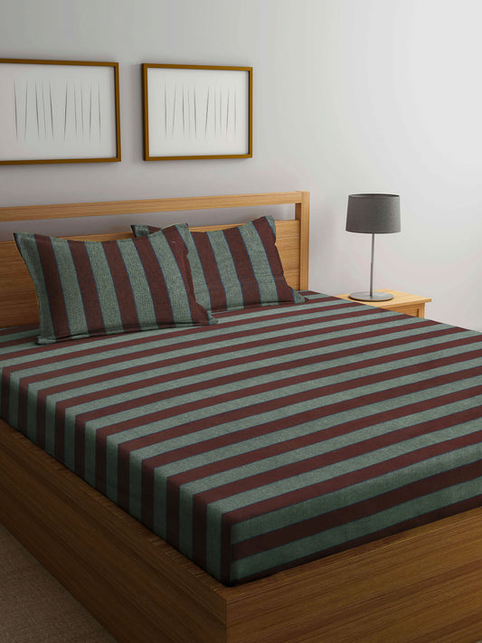 Arrabi Multi Stripes Handwoven Cotton King Size Bedsheet with 2 Pillow Covers (260 X 230 cm)