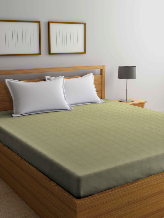 Arrabi Green Solid TC Cotton Blend 210 GSM Double Bed Size Mattress Protector (250 X 230 cm)