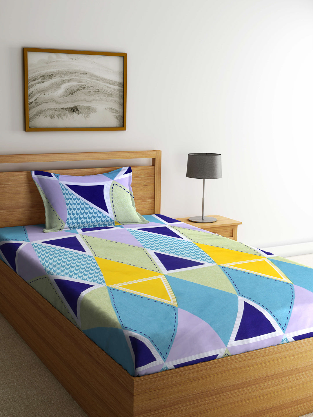 Arrabi Multi Graphic TC Cotton Blend Single Size Bedsheet with 1 Pillow Cover ( 215 X 150 cm)