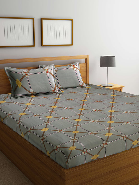 Arrabi Grey Indian TC Cotton Blend Double King Size Bedsheet with 2 Pillow Covers (270 x 260 cm)