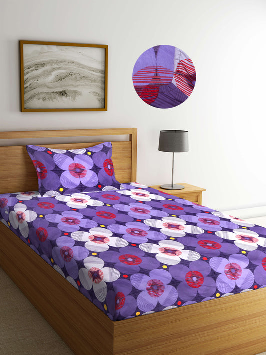 Arrabi Blue Geometric TC Cotton Blend Single Size Fitted Bedsheet with 1 Pillow Cover (220 X 150 cm)