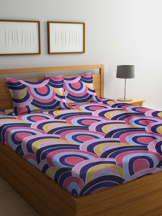 Arrabi Multi Abstract TC Cotton Blend King Size Bedsheet with 2 Pillow Covers (250 X 215 cm)