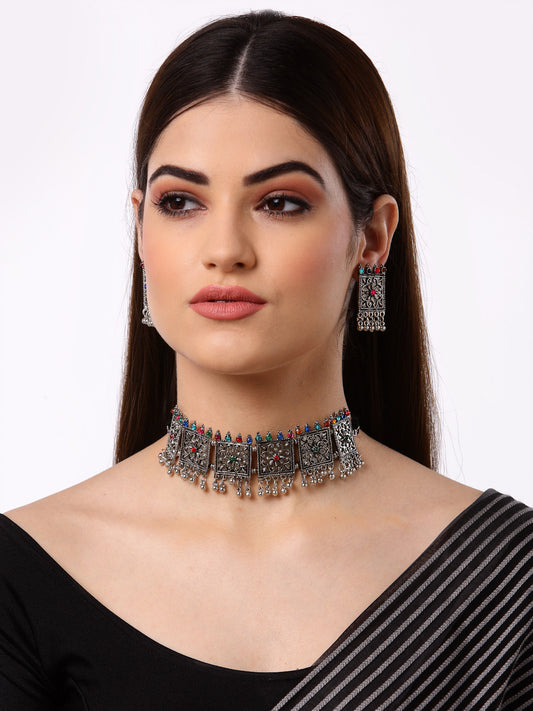 Arrabi Multi Oxidised Jewellery Set with 2 Earrings (40 cm)