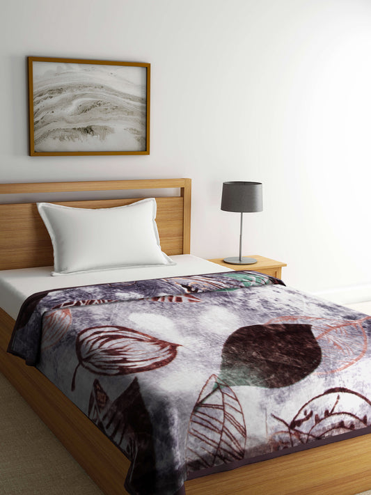 Arrabi Multi Leaf Polyester 950 GSM Full Size Single Bed Blanket (210 X 150 cm)